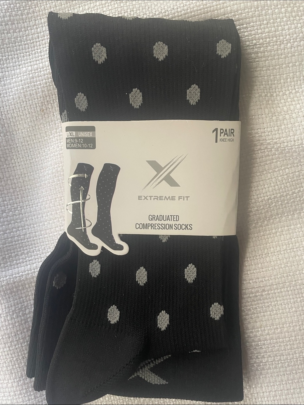 Black + Grey Polka Dots Compression Socks size L/XL 15-20mmHg compression NEW